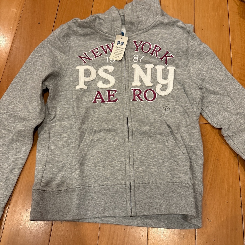 Aeropostale Gray Hoodie with White and Pink Accents